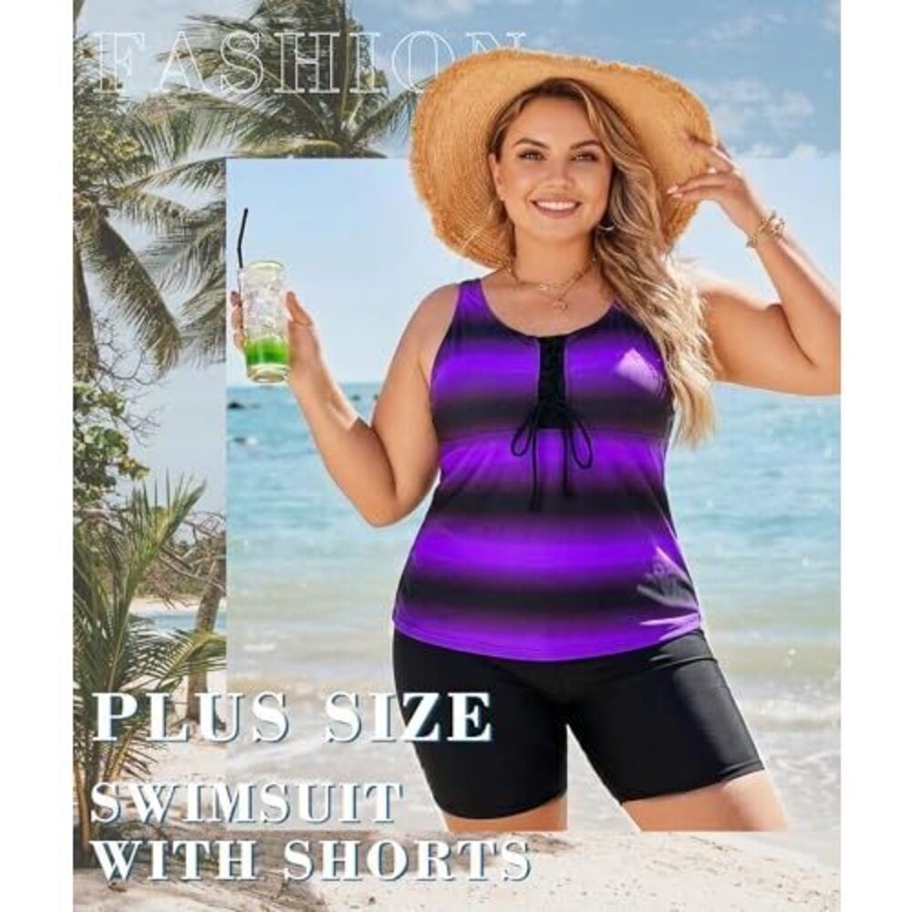 Womens 2026 Plus Size Tankini Swimsuits Rash Guard Capris Athletic Two Piece - Picture 2 of 5